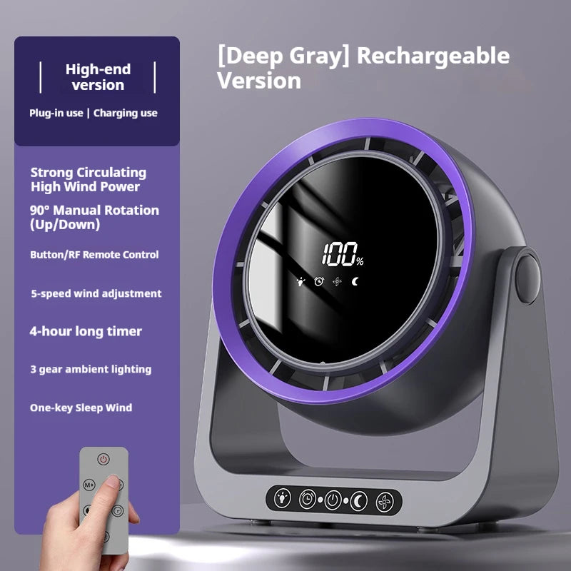 Desktop Circulating Fan 4000 mAh Large Capacity Rechargeable Mini Table Fan With Remote Control Wall-mounted Fan With NightLight