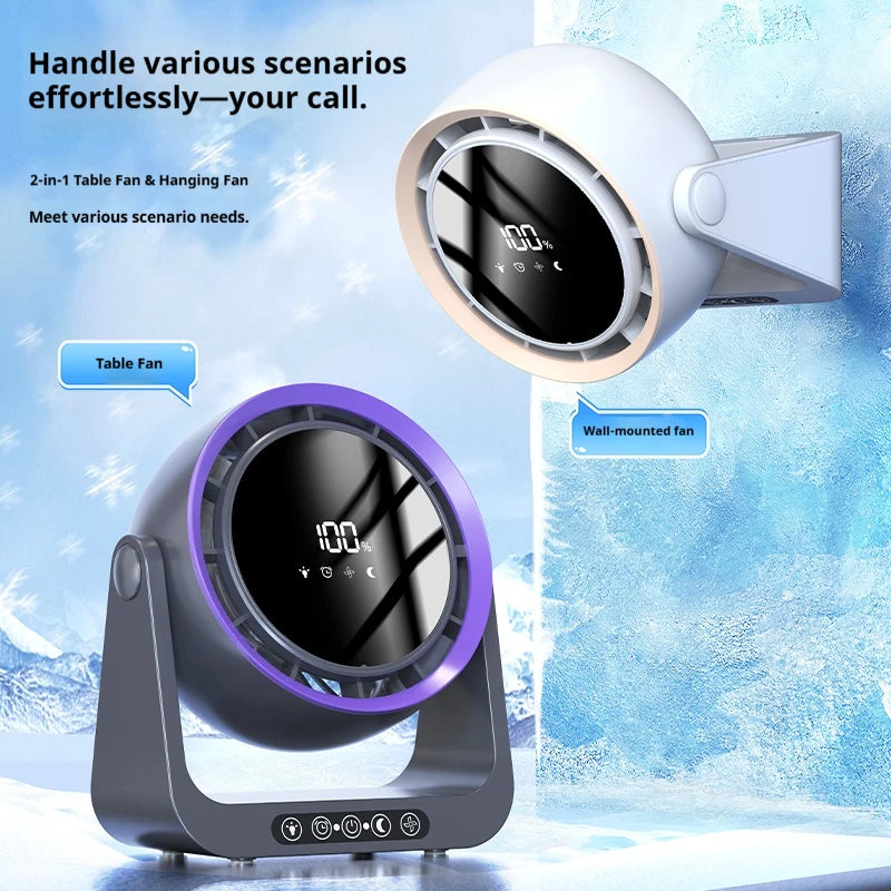 Desktop Circulating Fan 4000 mAh Large Capacity Rechargeable Mini Table Fan With Remote Control Wall-mounted Fan With NightLight