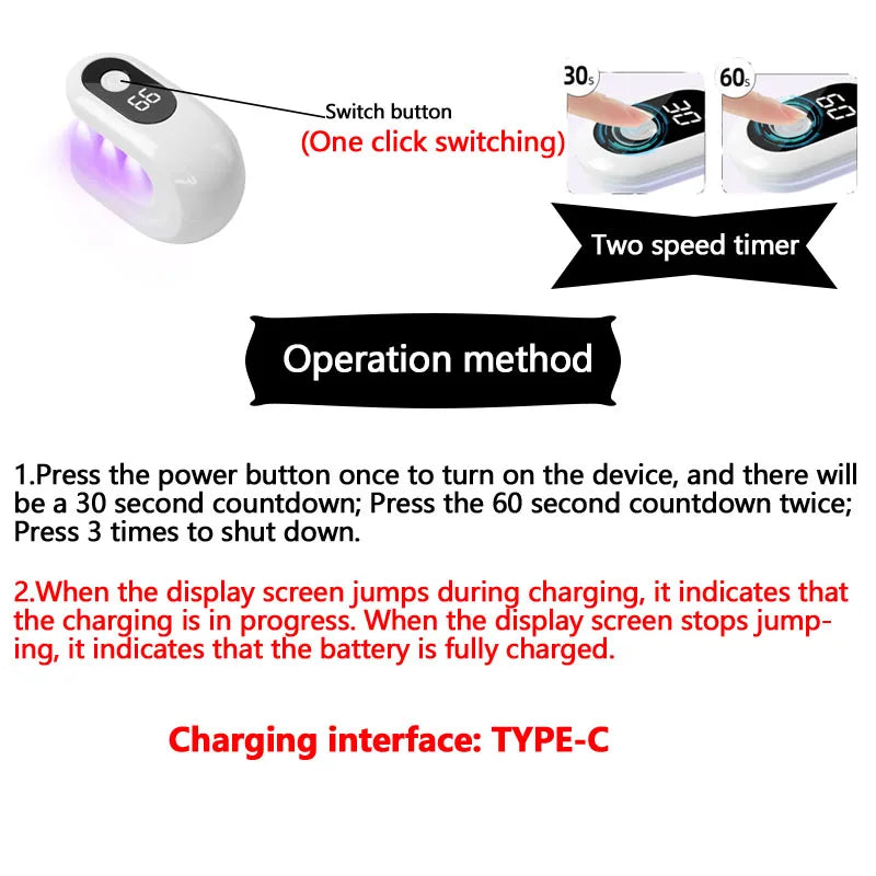 Lampe UV LED compacte pour séchage rapide des vernis gel