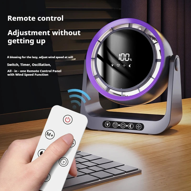 Desktop Circulating Fan 4000 mAh Large Capacity Rechargeable Mini Table Fan With Remote Control Wall-mounted Fan With NightLight